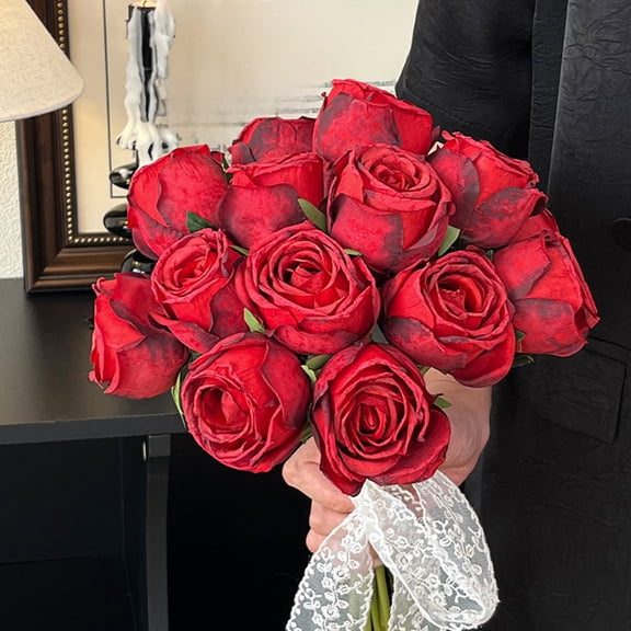 Gmogad Artificial Rose Bouquet Flowers, Realistic Full Bloom Cloth Rose Stems for Vase Arrangements, Home Decor Valentine's Day Gift Set for Bedroom Office Party Decoration and Photo Props