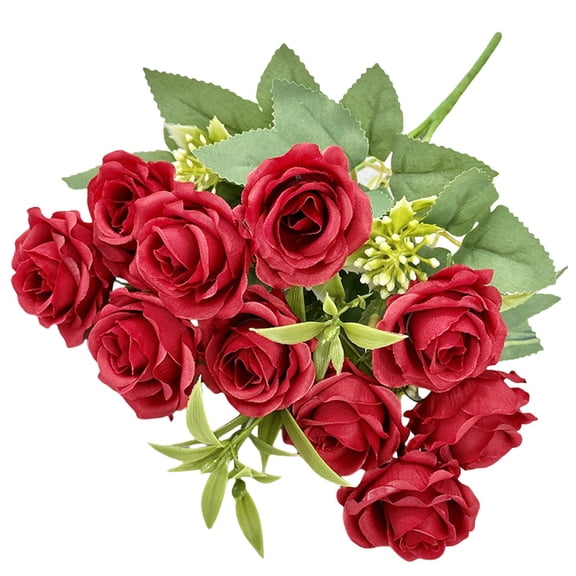 Clearance Artificial Silk Rose with Vase Flowers Wedding Flowers Bouquets Arrangement Home Centerpiece Table Decoration Heqing Boutique