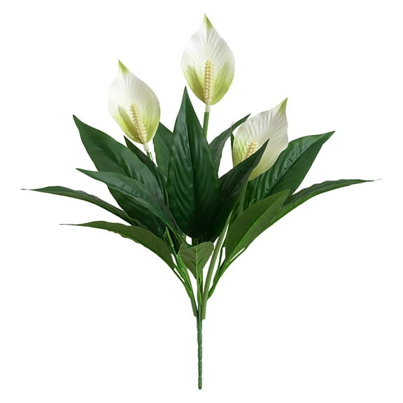 Clearance Artificial Spathiphyllum Plant 18.5 Inch Anthurium Flower Silk Peace Lily Bush Home Garden Wedding Decoration Indoor Table Office Desk Fake Greenery