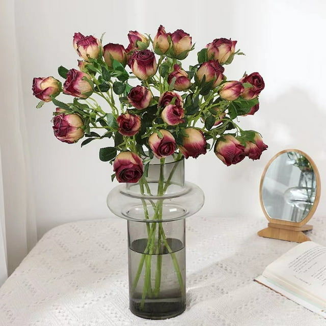 Clearance Artificial Vintage Roses Silk Rose Flowers with Long Stem For