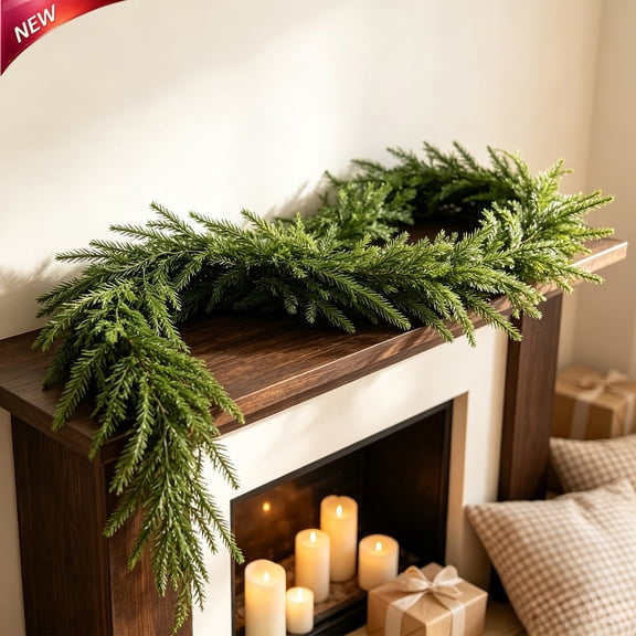 Clearance!Artificial Weeping Cedar Christmas Garland, 5.9FT Faux Greenery Vine, Bendable Metal Wire, Indoor Outdoor Home Decor, Christmas Decorations for Mantel Table Arch