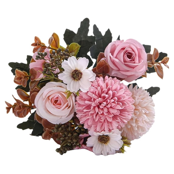 Clearance Artificial flowers under $1,Artificial Roses Flower Bouquet With Hydrangea Roses Flowers Small Arrangements For Wedding Table Centerpieces Kitchen Home Decorations Photography Props