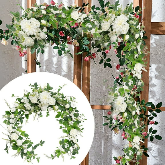 Clearance Artificial flowers under $30,Realistic Artificial & Rose Greenery Garland For Wedding Table Chair Decor Faux Botanical Vine With Lifelike Leaves For Rustic Arch Centerpiece Arrangement