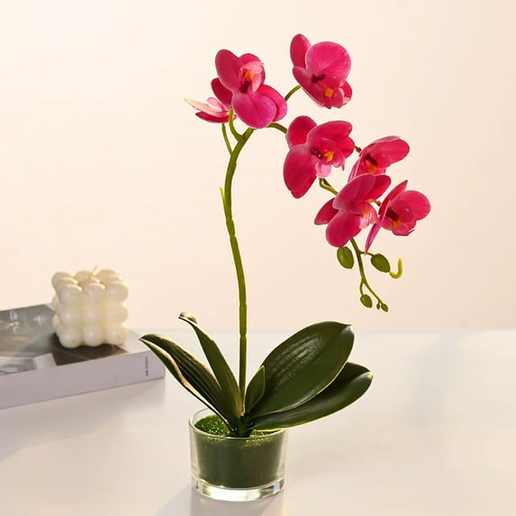 Clearance Artificial flowers under $5,1 Pcs Glass Vase Artificial Orchid Flower Bonsai Viv Phalaenopsis Flowers Potting For Home Décor Table Centerpiece Room Decorations