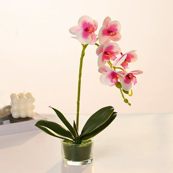Clearance Artificial flowers under $5,1 Pcs Glass Vase Artificial Orchid Flower Bonsai Viv Phalaenopsis Flowers Potting For Home Décor Table Centerpiece Room Decorations