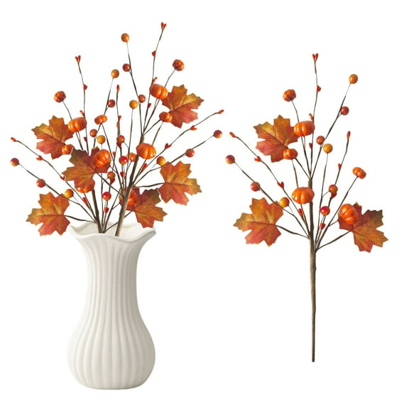 Clearance Artificial flowers under $5,Artificial Pumpkin Berry Branches Simulation Plant Picks Stems With Berry For Kitchen Table Centerpiece Autumn Christmas Decoration