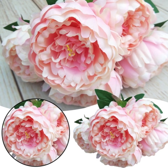 Clearance Artificial flowers under $5,Flowers Vintage Artificial Flower Long Stem Weather 5 Heads Wedding Bouquet Peony Faux Silk Flower Home Decor Rose Red