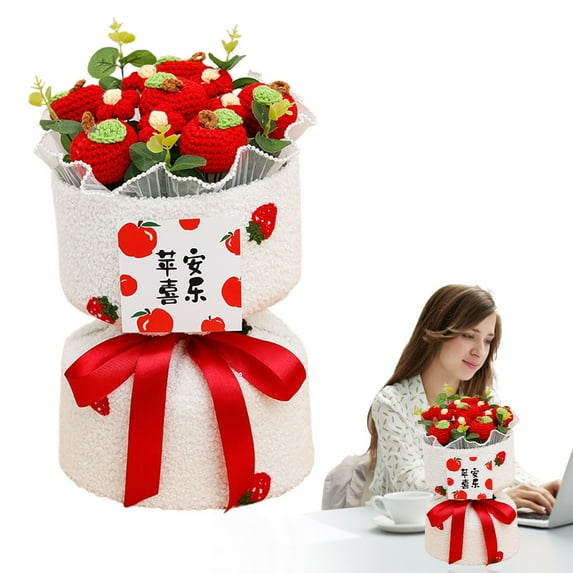 Clearance Artificial flowers under $5,Sunflower Knitted Fruit Bouquet Handmade Artificial Floral Arrangement With Realistic & Home Decor For Friends Family (Yellow/Green)