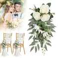 thumbnail image 1 of Clearance Artificial flowers under $5,Wedding Aisle Chair Decorations Flowers Rose Floral Wedding Chair Back Flowers With Leaves And Ribbons Church Chair Flowers Flower Decor For Wedding, 1 of 1