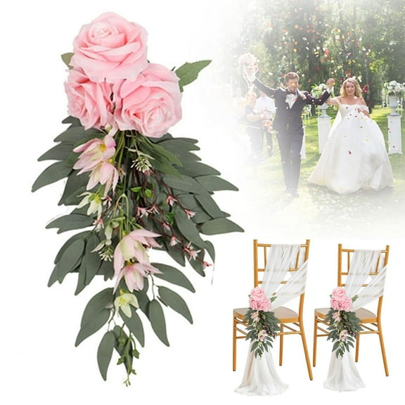 Clearance Artificial flowers under $5,Wedding Aisle Chair Decorations Flowers Rose Floral Wedding Chair Back Flowers With Leaves And Ribbons Church Chair Flowers Flower Decor For Wedding