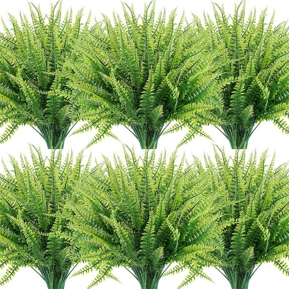 Clearance Artificial flowers under $10,Coolmade 12 Bundles Artificial With 7 Flexible Stems 14" Fern Greenery Outdoor No Fade (Green)