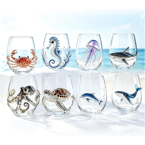 Clearance Artisanal Blue Ringed Octopus Glassware,Novelty Drinking Glasses Summer Beach Ocean Animal Cup Coastal Gift Decorative for Women Everyday Use Housewarming New Home Gift