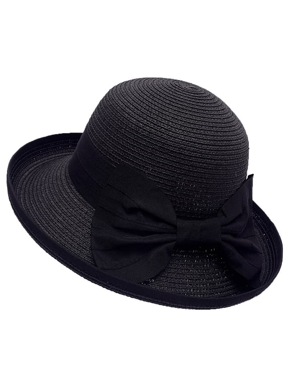 Clearance! Audhol Elegant Hats for Women Outdoor Fashion Womens Girls Straw Beach Sun Summer Hat Derby Hats for Women Black One Size