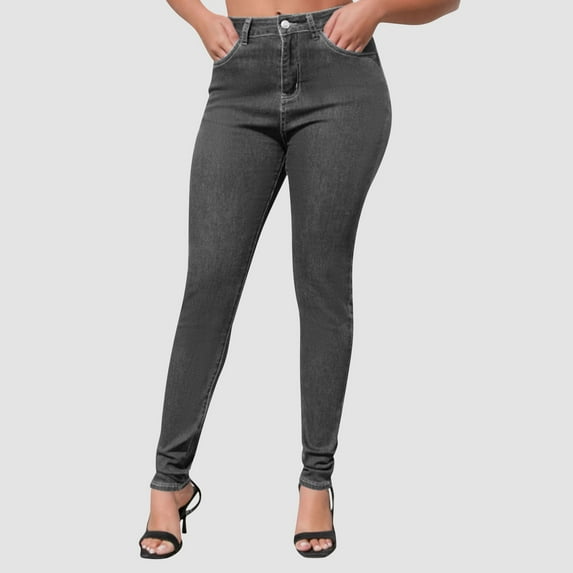 Clearance Aueoeo Butt Lifting Jeans For Women Curvy High-Rise Stretch Jeans Super Comfy Skinny Jeans X-Large Gray