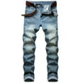thumbnail image 1 of Authentics Men's Regular Fit Comfort Flex Waist Jean Men's Casual Cotton Straight Ripped Hole Trousers Jeans Pants Full Length Pants Ndbuld,Light Blue,XL, 1 of 7