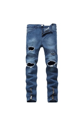 Authentics Men's Regular Fit Comfort Flex Waist Jean Men's Casual Cotton Straight Ripped Hole Trousers Jeans Pants Full Length Pants Ndbuld,Blue,M