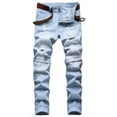 thumbnail image 1 of Authentics Men's Regular Fit Comfort Flex Waist Jean Men's Casual Cotton Straight Ripped Hole Trousers Jeans Pants Full Length Pants Ndbuld,Light Blue,XL, 1 of 9