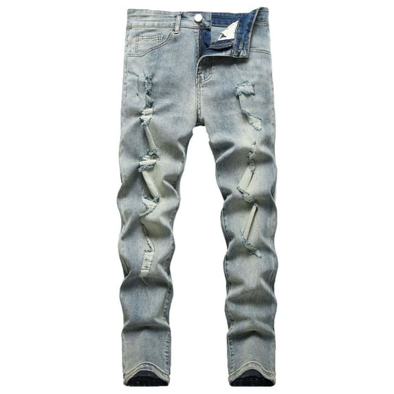 Authentics Men's Regular Fit Comfort Flex Waist Jean Men's Casual Cotton Straight Ripped Hole Trousers Jeans Pants Full Length Pants Ndbuld,Khaki,L