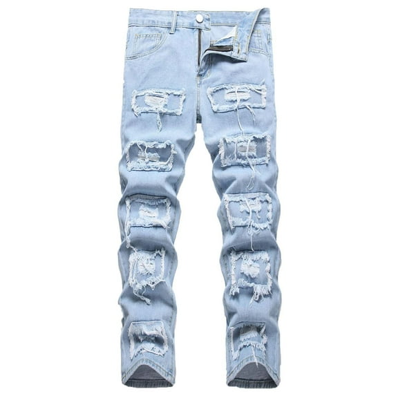 Authentics Men's Regular Fit Comfort Flex Waist Jean Men's Casual Cotton Straight Ripped Hole Trousers Jeans Pants Full Length Pants Ndbuld,Blue,XL