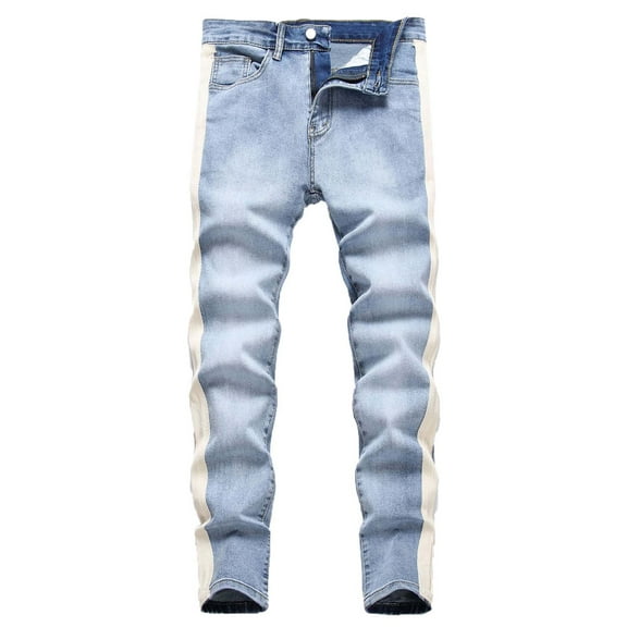 Authentics Men's Regular Fit Comfort Flex Waist Jean Men's Casual Cotton Straight Ripped Hole Trousers Jeans Pants Full Length Pants Ndbuld,Blue,M