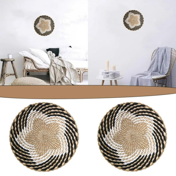 Clearance BANEX Boho Wall Basket Decor Hanging Handcrafted Seagrass Round Bohemian Basket Wall Art Clearance Sales Diameter 11.8in