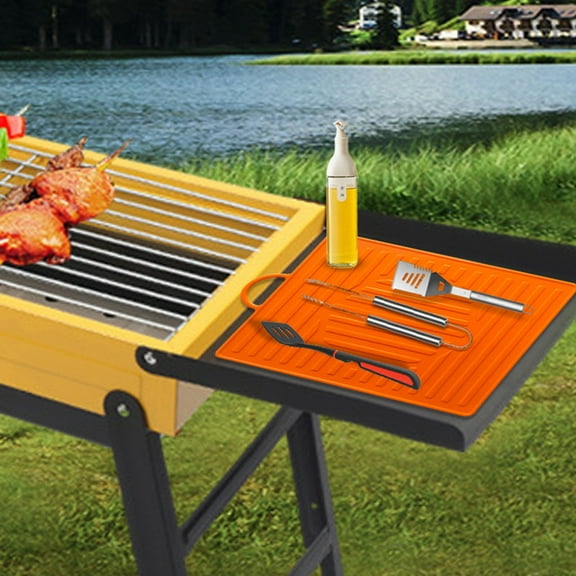 Clearance BBQ Mat & Fire Mat under $6 Grill Pad Silicone Griddle Mat With Drip Pad Protective Kitchen Counter Silicone Mat For Cooking Griddle Spatula BBQ Mats Washable Grill BBQ Utensils Holder