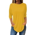 thumbnail image 1 of BKQCNKM 3/4 Length Sleeve Womens Tops,Workout Tops For Women,WoMen's Pure Color Fashionable Casual Round Neck And Three Quarter Sleeve Top,WoMen's Cotton T Shirts Yellow M, 1 of 5