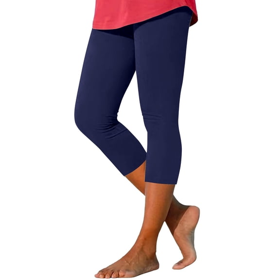 BKQCNKM Cropped Leggings for Women, Yoga Pants Women, Workout Leggings for Women, Casual Comfort Printed Stretch Cropped Pants, Gym Leggings, Navy S
