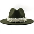 thumbnail image 1 of BKQCNKM Fedora Hats for Women Wide Brim Fedora Hats Fedora Hats 1920s Style Elegant Jazz Hat Pearl with Top Hat Big Brim Hat Ladies Woolen Hat Green L, 1 of 2