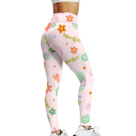 BKQCNKM Leggings for Womenï¼ Easter Giftsï¼ Yoga Pants Womenï¼ Bunny Rabbits Easter Eggs Floral Pattern Stretchy Leggingsï¼ Easter Outfits for Womenï¼Pink XXL