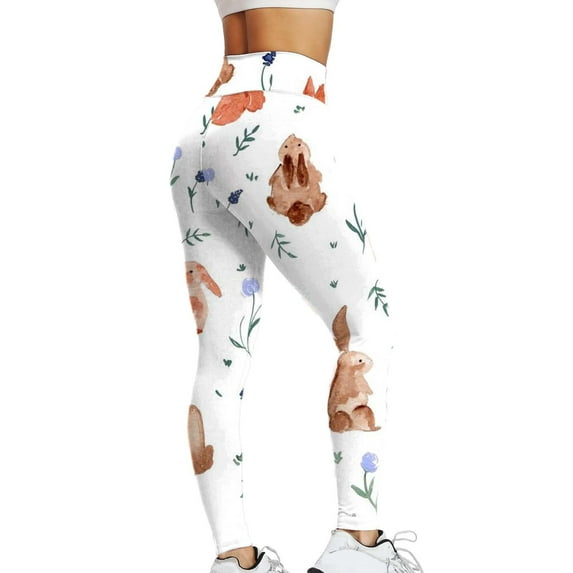 BKQCNKM Leggings for Womenï¼ Yoga Leggings for Womenï¼ Easter Giftsï¼ Bunny Rabbits Easter Eggs Floral Pattern Stretchy Leggingsï¼ Gym Leggings for Womenï¼Brown S