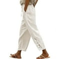 thumbnail image 1 of BKQCNKM Linen Pants Women, High Waisted Pants for Women, Drawstring Pants Women, Vacation Outfits for Women, Eyelet Pants for Women, Beige L, 1 of 7