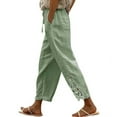 thumbnail image 1 of BKQCNKM Linen Pants Women, High Waisted Pants for Women, Drawstring Pants Women, Vacation Outfits for Women, Eyelet Pants for Women, Green XXL, 1 of 7
