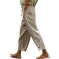 thumbnail image 1 of BKQCNKM Linen Pants Women, High Waisted Pants for Women, Drawstring Pants Women, Vacation Outfits for Women, Eyelet Pants for Women, Khaki M, 1 of 7