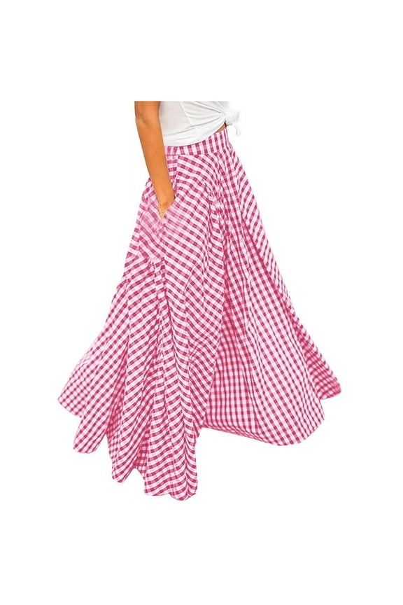 Long Skirts for Women, Flowy Skirts for Women, High Waisted Skirts for Women, A Line Skirt, Long Flowy Skirts for Women, Plaid Skirt, Red 2 L