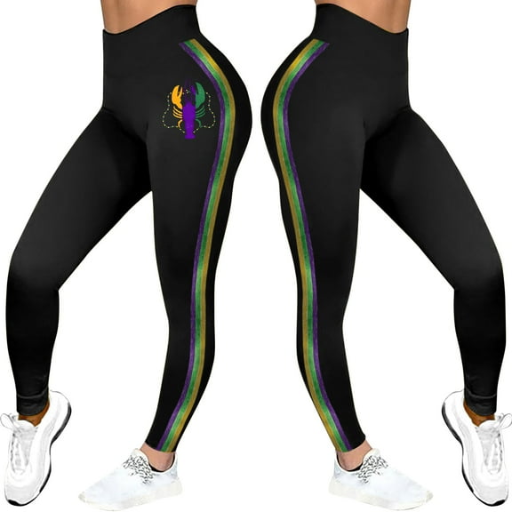 BKQCNKM Mardi Gras Leggings Plus Size Leggings for Women High Waisted Leggings for Women Stretchy Fancy Fitness Workout Yoga Stretchy Pants Mardi Gras Outfit for Women Black L