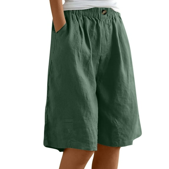 Clearance!BKQCNKM Plus Size Shorts for Women,lounge Shorts Women,cotton Shorts for Woman,loose Fit Elastic Waist Knee Length Shorts Casual Beach Shorts with Pockets,baggy Pants,Green 1 XXL