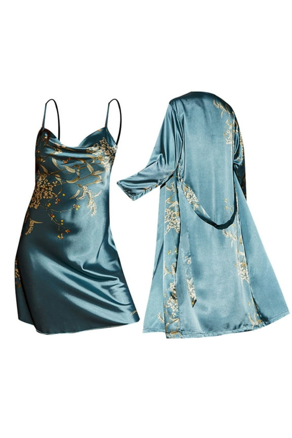 Robe Sets for Women, Nightgown and Robe Set, Satin Nightgowns for Women, Satin Robe for Women, Lounge Sets for Women, Green L