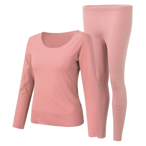 BKQCNKM Thermal Underwear for Women Two Piece Sets Christmas Gift for Women Crew Neck Fleece Lined Long Sleeve Thermal Pajama 2 Pices Pack Womens Underwear(2PC) Pink 2XL