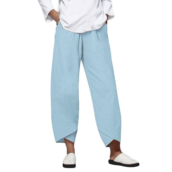 BKQCNKM Wide Leg Pants Woman, Linen Pants Women, Harem Pants Women, Women Beach Fashion, Travel Pants Women, Sky Blue 3XL