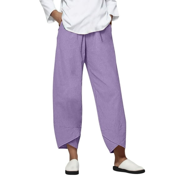 BKQCNKM Wide Leg Pants Woman Linen Pants Women Lounge Pants Women Pants Cotton Casual Female Casual Pants Purple S