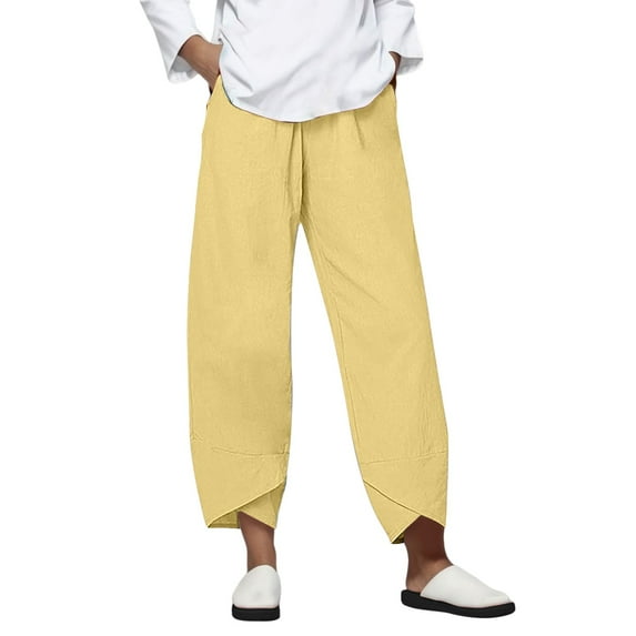 Clearance!BKQCNKM Wide Leg Pants Woman Linen Pants Women Lounge Pants Women Pants Cotton Casual Female Casual Pants Yellow XL