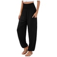 thumbnail image 1 of Clearance!BKQCNKM Wide Leg Pants Woman Lounge Pants Women Baggy Pants Ladies Solid Color Pocket Waist High Waist Loose Casual Leggings Long Pants Casual Pants Black 3XL, 1 of 4