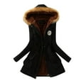 thumbnail image 1 of BKQCNKM Winter Coats for Women Fleece Jacket Women Long Coat Women Warm Coat Hooded Jacket Slim Winter Outwear Coats Sherpa Jacket Women Black L, 1 of 3