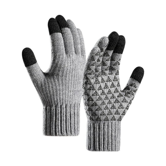 BKQCNKM Winter Gloves Mens Gloves for Cold Weather Gloves with Touchscreen Fingers Men Gloves Winter Fleece Reinforced Knitted Wool Cycling Screen Gloves Bike Gloves Gray 1 M