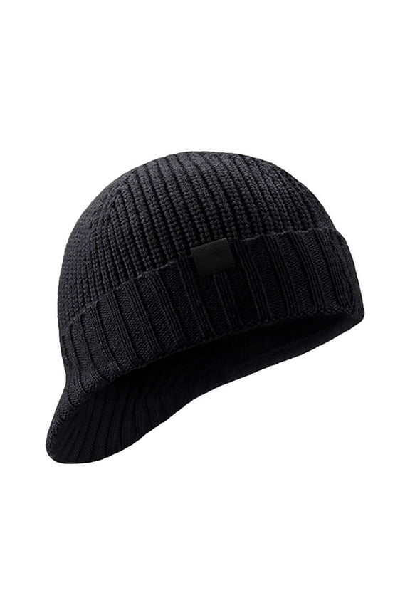 Winter Hat Visor Hats Men's Beanie Hat Earflap Hat Knitted Beanie Black Wool Roll Up Edge Outdoor Vacation Plain Windproof Warm Ski Hats Oversized Black A