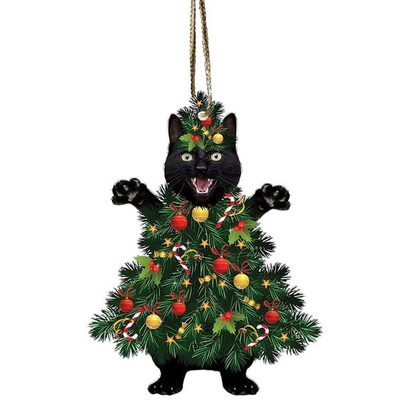 BNNG 2024 Cat Christmas Pendants Ornament, Wearing Christmas Trees Dress Cat Ornament, Xmas Tree Decorations Acrylic Hanging Ornaments, Funny Cat Gifts for Cat Lovers