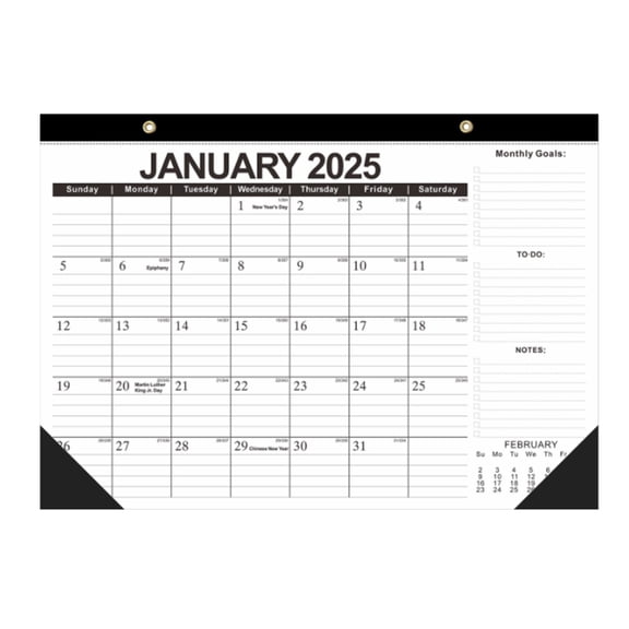 (Clearance) BNNG 2025 Monthly Desk Pad Calendar Large 12 X 17 Inch Desk Pad Calendars White/Black for School Office Work Study Room