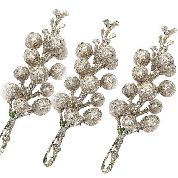 BNNG 3 Pack 7.8 Inch Christmas Gold Berry Stems for Christmas Tree, Glitter Berry Picks, DIY Wreaths, Crafts, Home & Wedding Decorations Winter Holiday Christmas Party Decorations