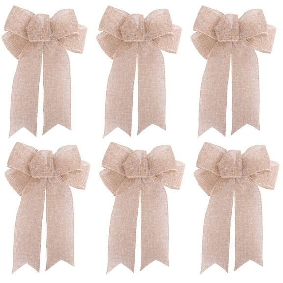 (Clearance) BNNG 6 Pack Burlap Christmas Wreath Bows 9.4 Inches Christmas Bows Decoration Bows Xmas Tree Ornaments Bows for Christmas Tree Party Supplies (Pinkish Pink)